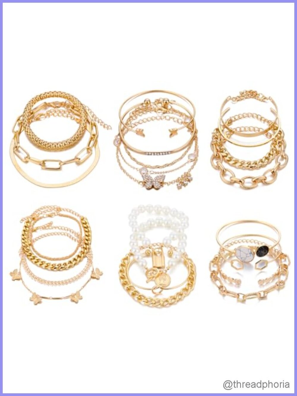 24 PCS Gold Plated Chain Bracelets Set, Stackable Open Cuff Bangle Wrap,